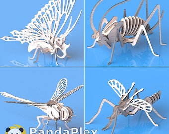 Insect 3D Puzzle SVG Bundle – 4 Laser Cut Files | CNC Vector Templates for DIY Gifts, Garden Decor, Woodworking, Glowforge Projects