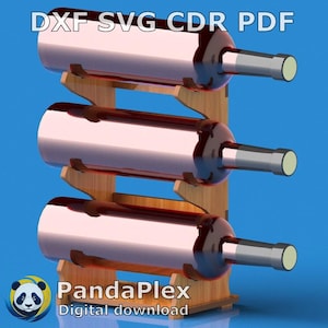 Lasergesneden wijnrek – SVG DXF-plannen voor cnc, DIY mini-wijnrek, patroon houten fleshouder, snijsjabloon Glowforge