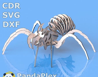 Spider 3D Puzzle – Laser Cut Files SVG DXF Design, Cutting Wood Metal Insect Template, Glowforge Design, Cutting Engraving