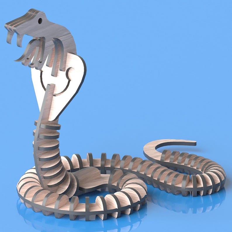 Archivo SVG de corte láser de rompecabezas 3D de serpiente: plantilla de grabado, rompecabezas de madera, diseño de corte láser de animales, plantilla de corte Glowforge imagen 2