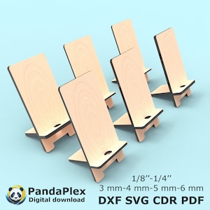 Laser Cut Phone Stand SVG | DIY Wooden Mobile Holder Files | Glowforge Xtool Omtech Template | DXF   Download