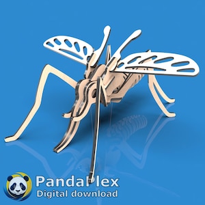 Archivo SVG de rompecabezas 3D de mosquito: modelo de insecto cortado por láser, vector DXF CNC, plantilla de corte y grabado Glowforge para madera o acrílico