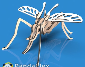 Mosquito 3D Puzzle SVG File – Insect Laser Cut Model, DXF CNC Vector, Glowforge Cut & Engrave Template for Wood or Acrylic