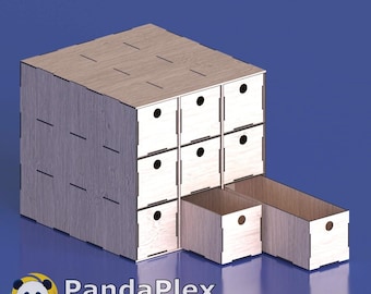 Drawer Storage Box – 9 Drawer Chest Laser Cut File, Organizer SVG for CNC, Vector Plans for Wood, MDF or Acrylic Cutting