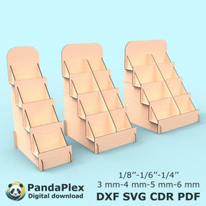 Wood Display Stand for Market Booth | Tiered Counter Stand for Products | Laser Cut Files SVG DXF PDF | Wooden Rack for Craft Fair & Shop