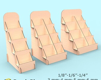 Wood Display Stand for Market Booth | Tiered Counter Stand for Products | Laser Cut Files SVG DXF PDF | Wooden Rack for Craft Fair & Shop