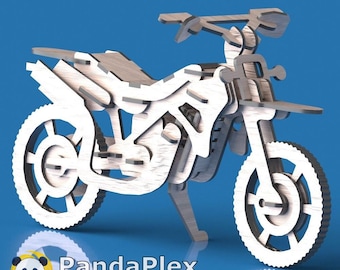 Motocrosscykel 3D-PUSSEL – Laserskuren motorcykel svg dxf cdr pdf, vektor CNC-modell, digital nedladdning av träpussel för dirtbike för Glowforge