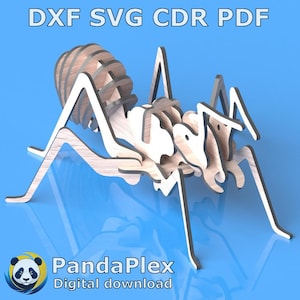 Archivo de corte láser de hormiga 3D, plano vectorial para CNC, carpintería y patrón de acero - SVG, DXF, CDR, PDF / Rompecabezas 3D y decoración del hogar
