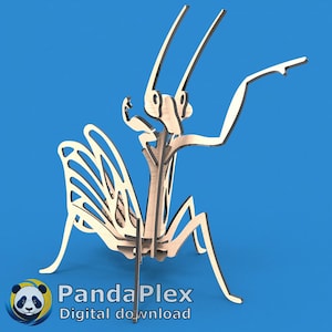 Rompecabezas 3D de mantis SVG: plantilla DXF de insectos cortados a láser para CNC, modelo vectorial de insectos Glowforge para madera o acrílico, decoración del hogar DIY