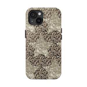 Cheetah Print Tough Phone Case, Golden Star Safari Animal Protective Cover, Leopard Print Phone Case, Animal Print Accessories, Stylish