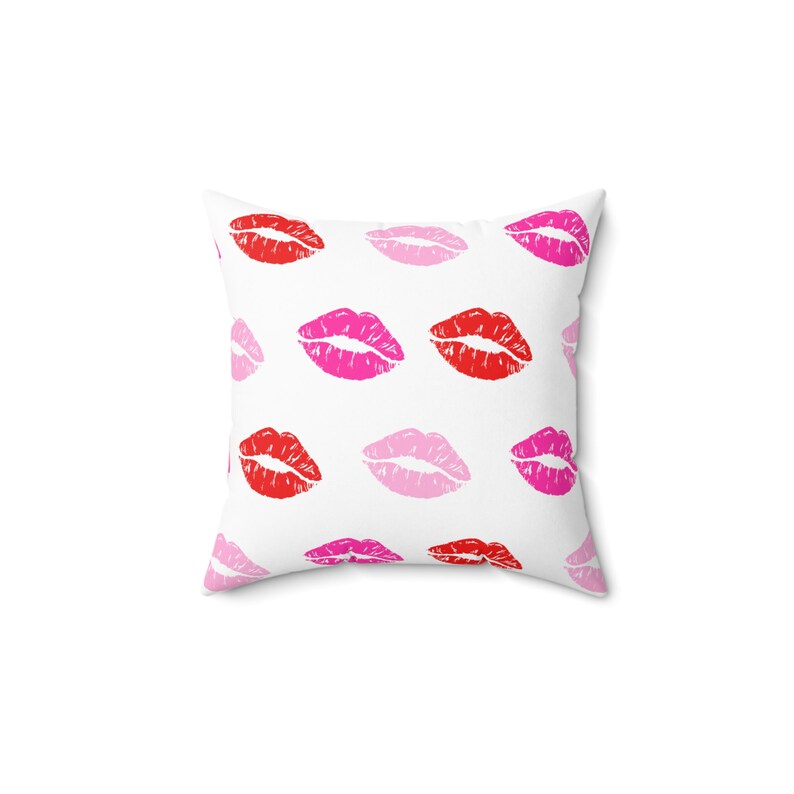 Kissy Lips Pillow | Soft Pink Hot Pink Red Lipstick Kiss | Kiss Mark Girly House Decor | Pink Bedroom Aesthetic | Pink Glam Dorm Room Girls image 2