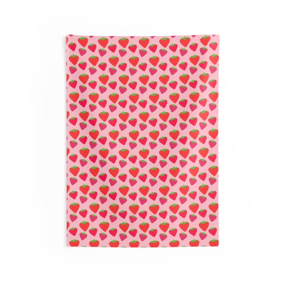 Pink Girly Strawberry Graphic Tapestry, Bedroom Decoration, Cute
