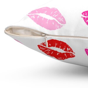 Kissy Lips Pillow | Soft Pink Hot Pink Red Lipstick Kiss | Kiss Mark Girly House Decor | Pink Bedroom Aesthetic | Pink Glam Dorm Room Girls image 3