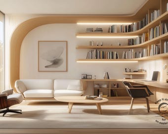 Minimalist Home Office Zoom Background: Bookshelf Virtual Backdrop (Digital Download). Microsoft Teams Background, Google Meet Background