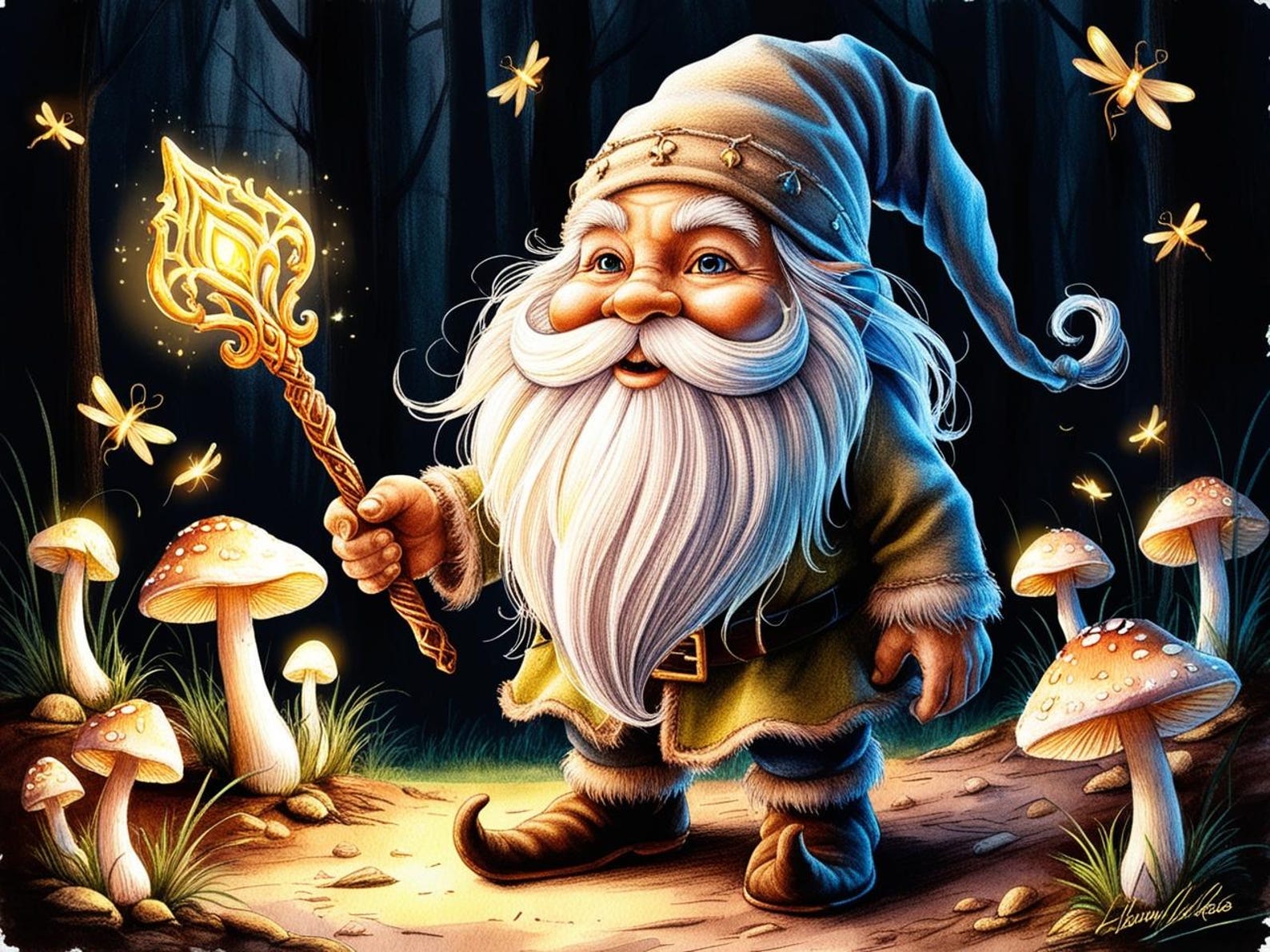 Mystical Forest Gnome Digital Art Print | Watercolor Fantasy ...