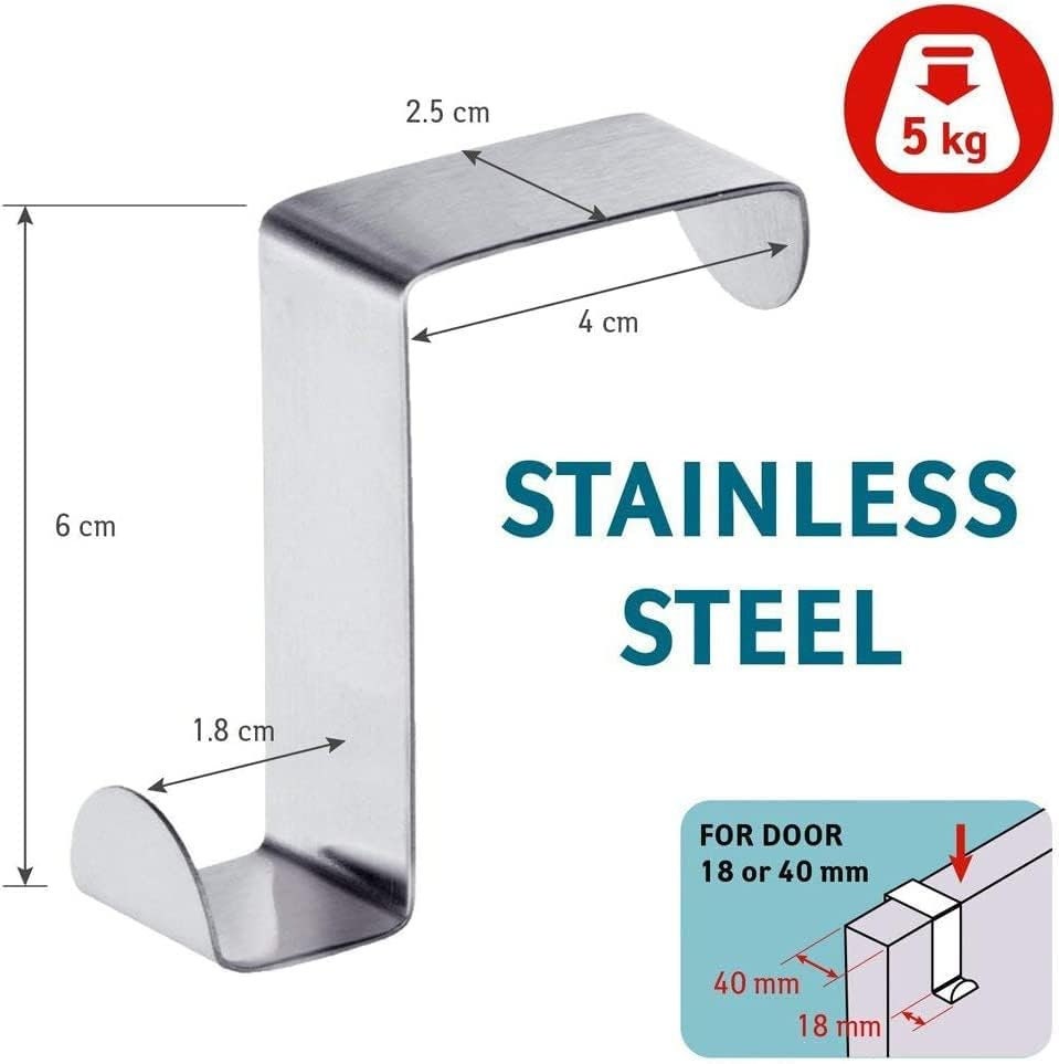 Over The Door Hooks SUXLINA 2-Pack Stainless Steel Shower Door Hooks - Reversible For Towels & Robes Command Hooks