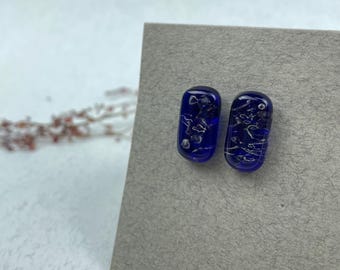 Fused Glass Stud Earrings – Midnight Constellations