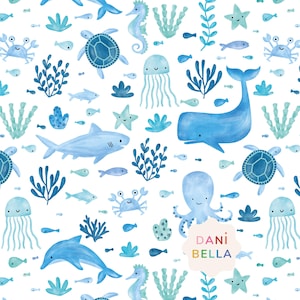 Ocean Animals Seamless Pattern, Sea Life Repeat File (JPEG)