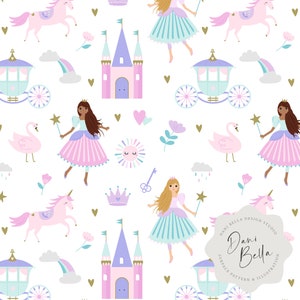 Prinzessin Rapportmuster Prinzessin Rapportmuster Prinzessin Stoffmuster Digitales Muster Prinzessin Digitales Muster Einhorn und ein süßes Mädchen D08