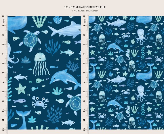 Under The Sea Seamless Patterns Seamless Pattern With Hand Drawn Waves
