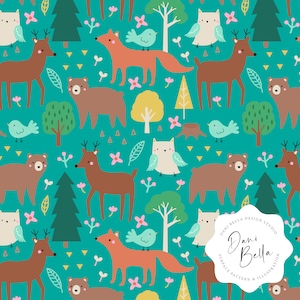 Animaux de la forêt Répétition sans couture Motif de répétition de la forêt Modèle de tissu Forrest Ours Modèle numérique Renard Fichier sans couture Modèle de forêt D23