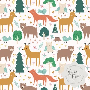 Animaux de la forêt, répétition sans couture des motifs de répétition des forêts, motif de tissu Forrest, motif numérique ours, fichier sans couture renard