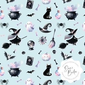 Halloween Seamless File Halloween Digital Pattern Blue Halloween Repeat Pattern Halloween Seamless Repeat Pastel Halloween Pattern, D43