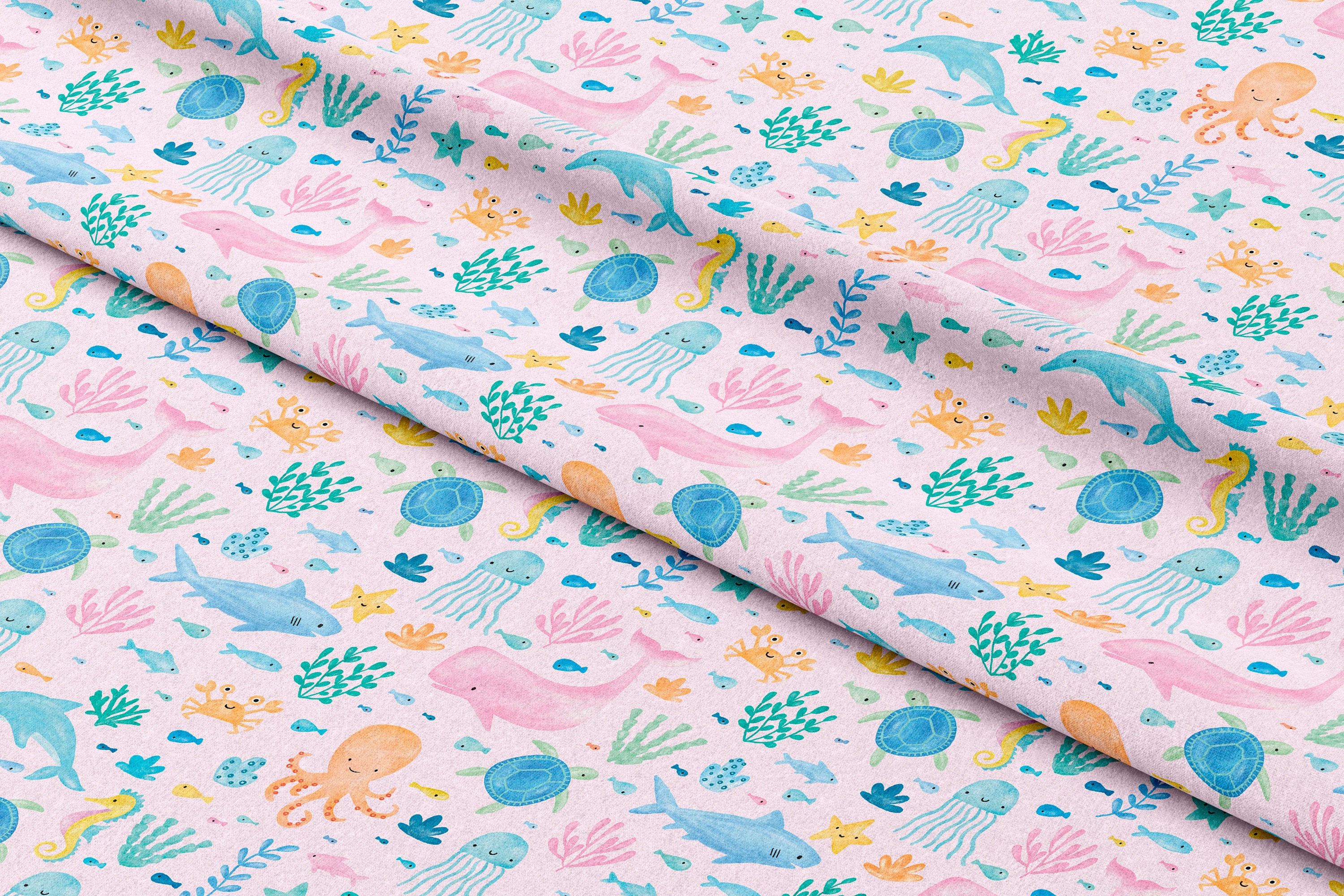 Sea Life Seamless Pattern, Ocean Animals Repeat Pattern, Under the Sea ...