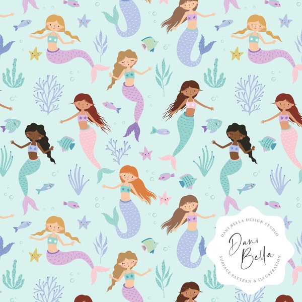 Mermaid Seamless Repeat Mermaid Repeat Pattern Mermaid Fabric Pattern Mermaid Digital Pattern Mermaid Seamless File Mermaid Pattern D10