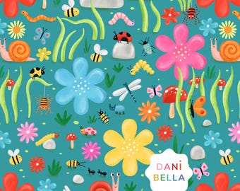 Insect Seamless Pattern, Bug Repeat Print, Kids Digital Pattern for Fabric