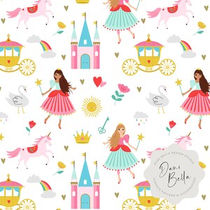 Princess Seamless Repeat Princess Repeat Pattern Princess Fabric Pattern Princess Digital Pattern Unicorn Seamless File Castle Pattern D08