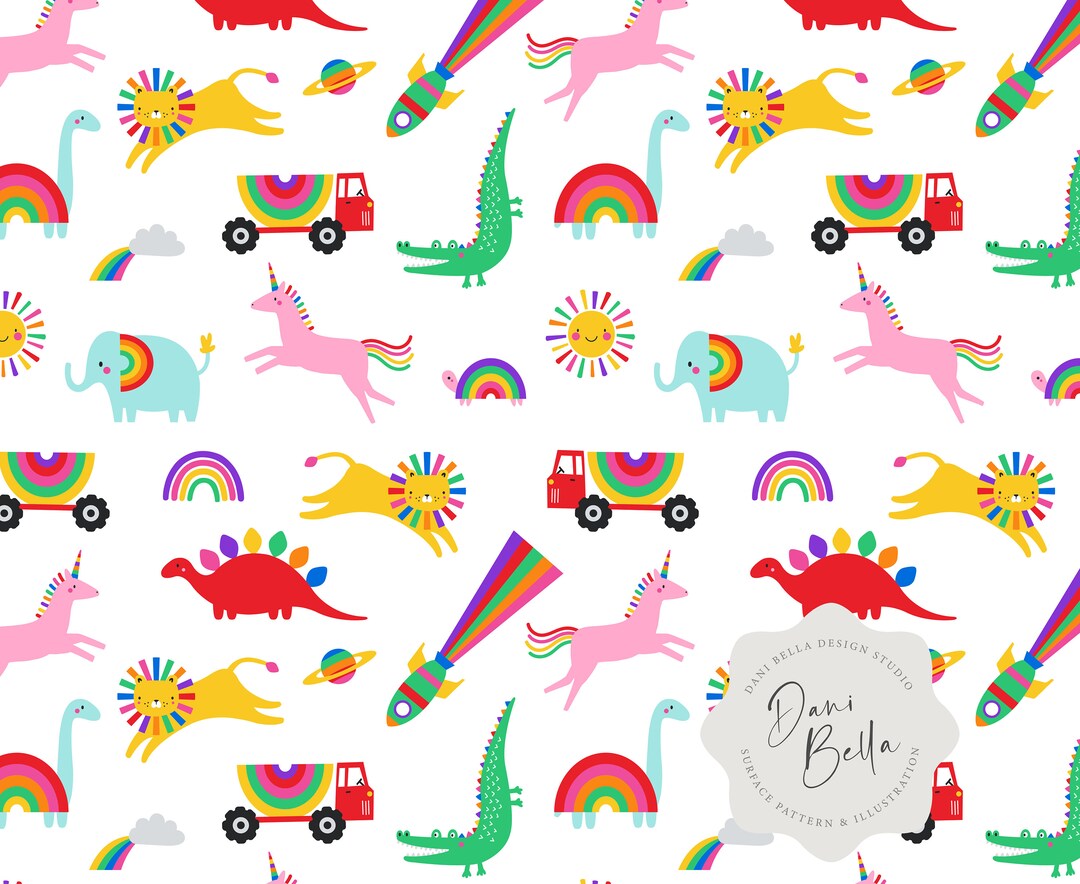 Rainbow Seamless Repeat Rainbow Character Repeat Pattern Animal Fabric ...