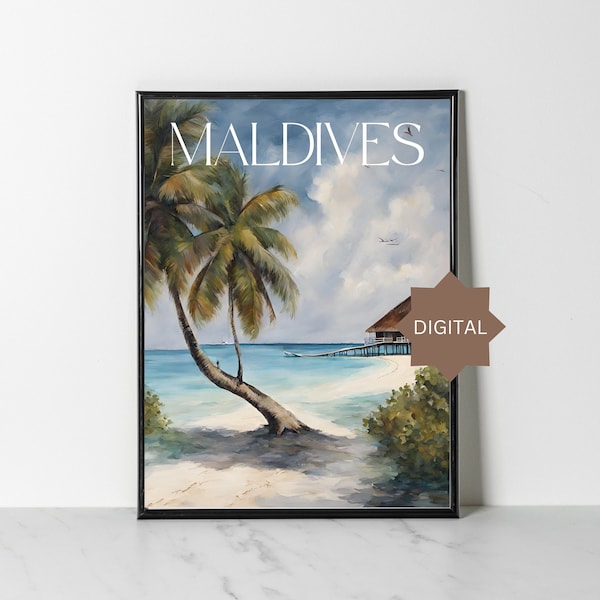 Maldives Serenity: Digital Wall Art Poster - Island Love - Modern Painting - Home Decor Inspiration - Blue Lagoon with Colorful Designs