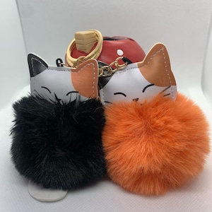 Cat, kitty plush fluffy pom pom keyring Keychain gift