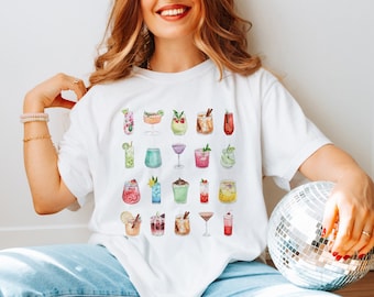 Cocktails Collection Unisex T-shirt, Trendy Tee, Summer Oversized Tee, Summer Gift, Girly Aesthetic Vibes, Happy Hour Chic