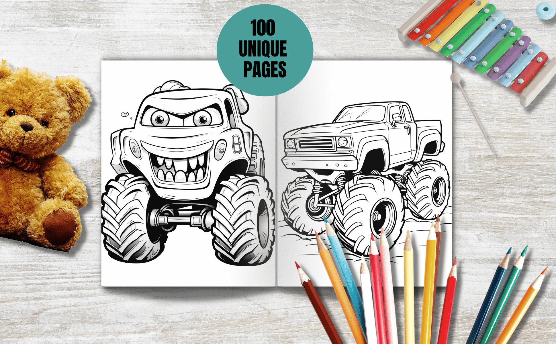 Monster Trucks Coloring Pages for Kids, 100 Printable Pages, Amazing ...