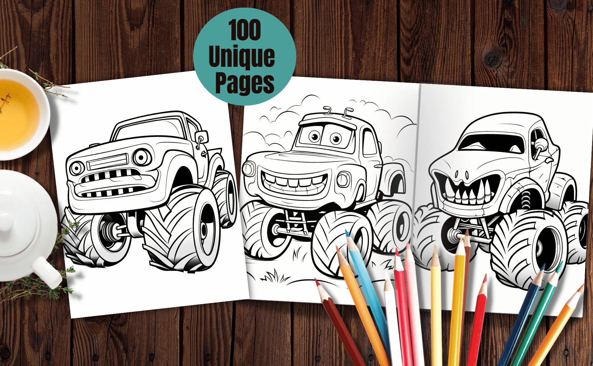 Monster Trucks Coloring Pages for Kids, 100 Printable Pages, Amazing ...