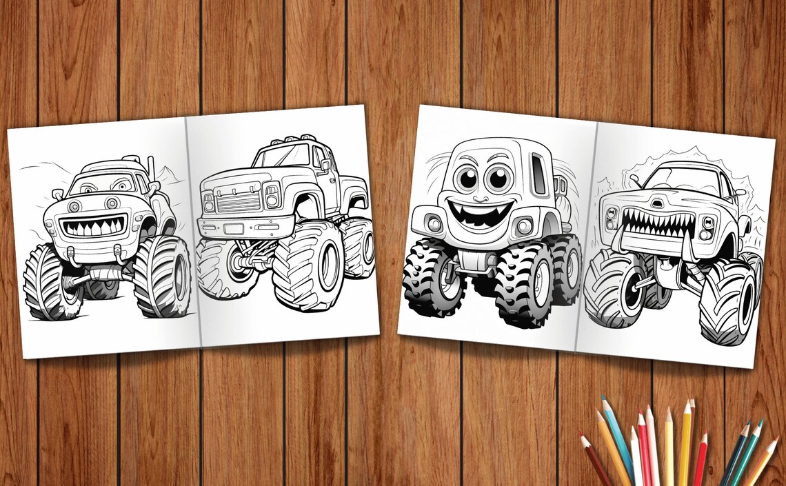 Monster Trucks Coloring Pages for Kids, 100 Printable Pages, Amazing ...