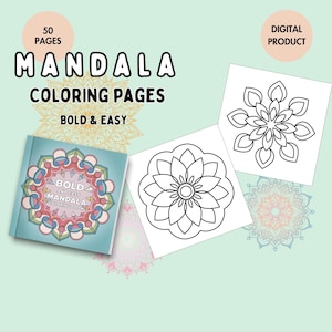Bold and Easy Mandala Coloring Pages For Adults & Kids | 40 Digital Printable Designs for Relaxation Creativity and Stress Relief