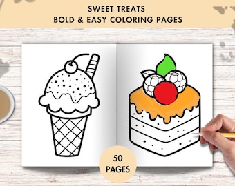 Sweet Treats Adult Coloring Book | 50 Pages of Dessert-Inspired Designs | 8.5 x 8.5 Inch Digital Download for Relaxation & Creativity