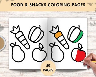 Food & Snacks Coloring Pages: 50 Bold Designs (Digital Download)