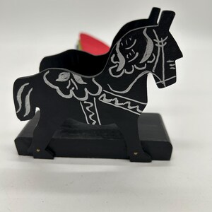 Swedish Vintage DALA HORSE wooden napkin stand, Vintage from Swedish Lappland, BLACK