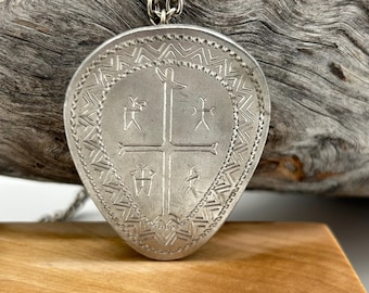 Sami DRUM Large Pewter Pendant Necklace, Handarbete Jokkmokk TENN