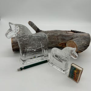 XXL Swedish Crystal clear glass DALA HORSE/ Dalahäst, Dala Horse, full Crystal by Lindshammar of Sweden, 2 sizes, Vintage Dala Horse