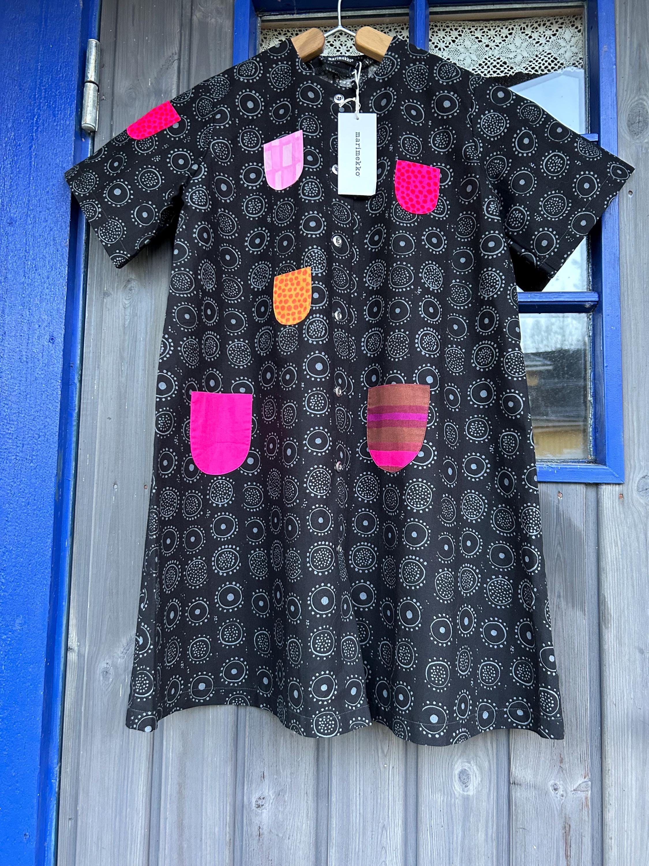 シャツワンピース ドレス 青 紺 Jokeri柄 marimekko 2025年最新