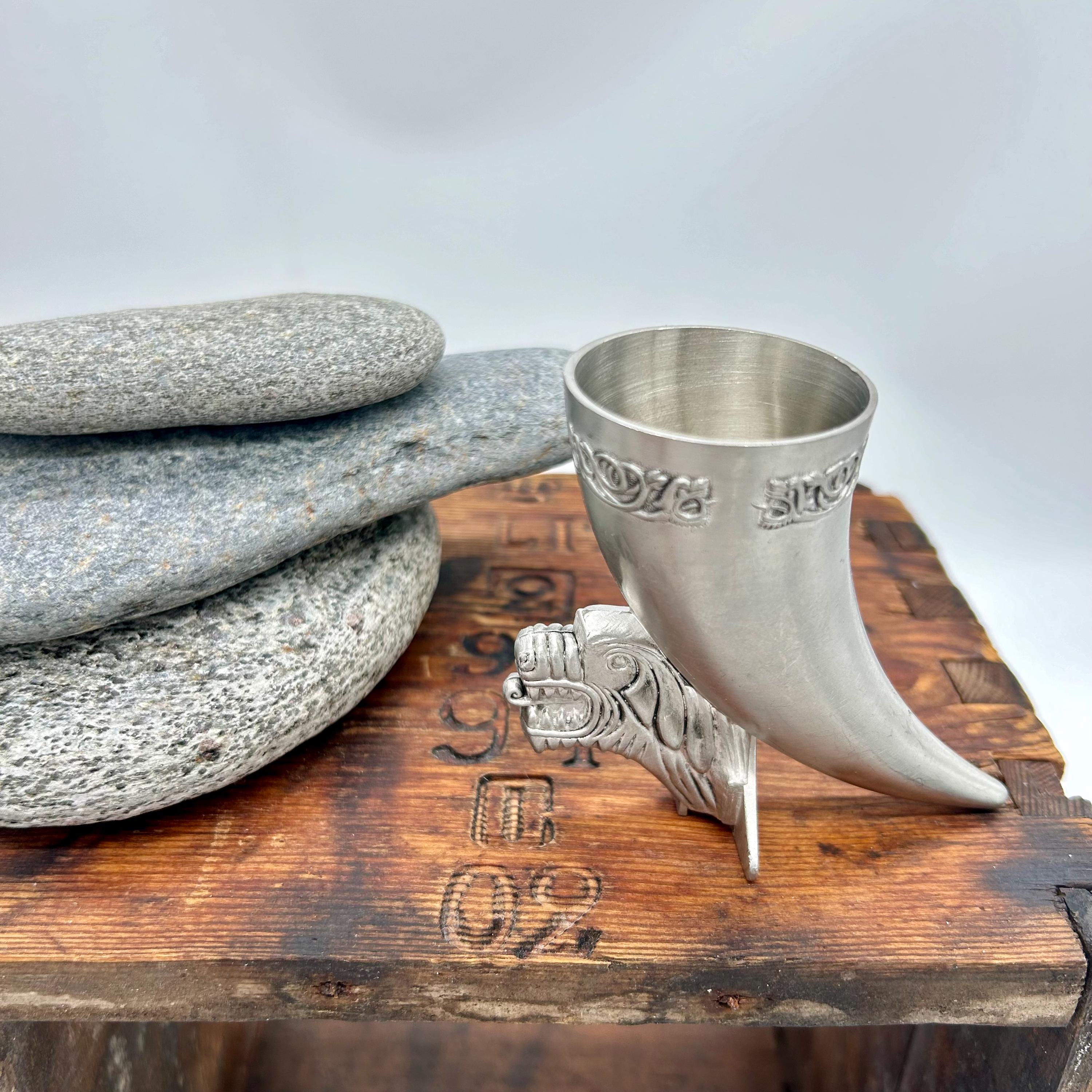 Norwegian Pewter Snaps Cup, Scandinavian Dragon Pewter Shot Glass