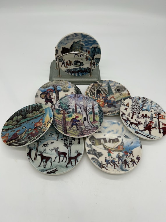 Vintage Arabia Finland Porcelain Plates: Sami/reindeer Design