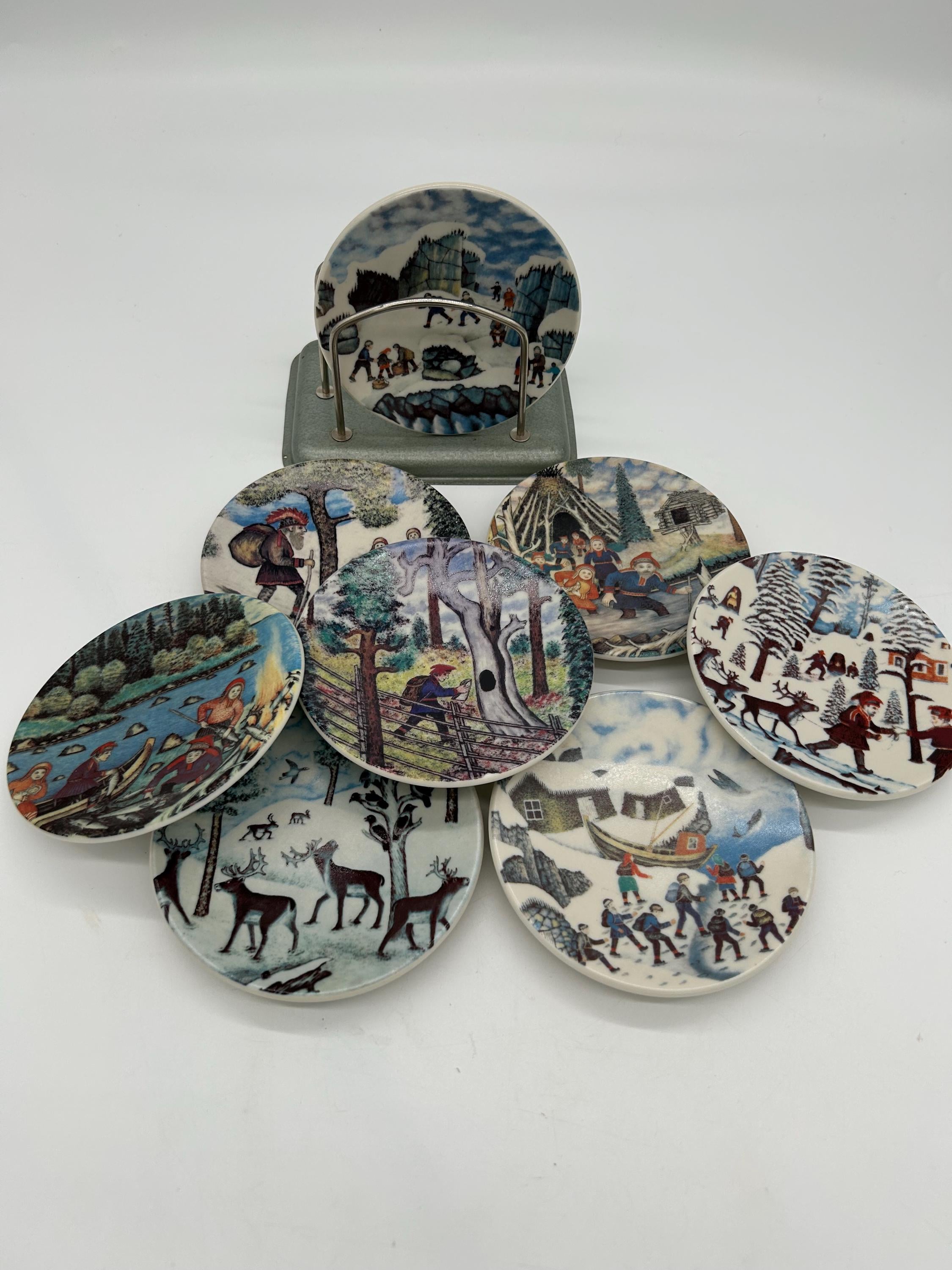 Vintage Arabia Finland Porcelain Plates: Sami/reindeer Design