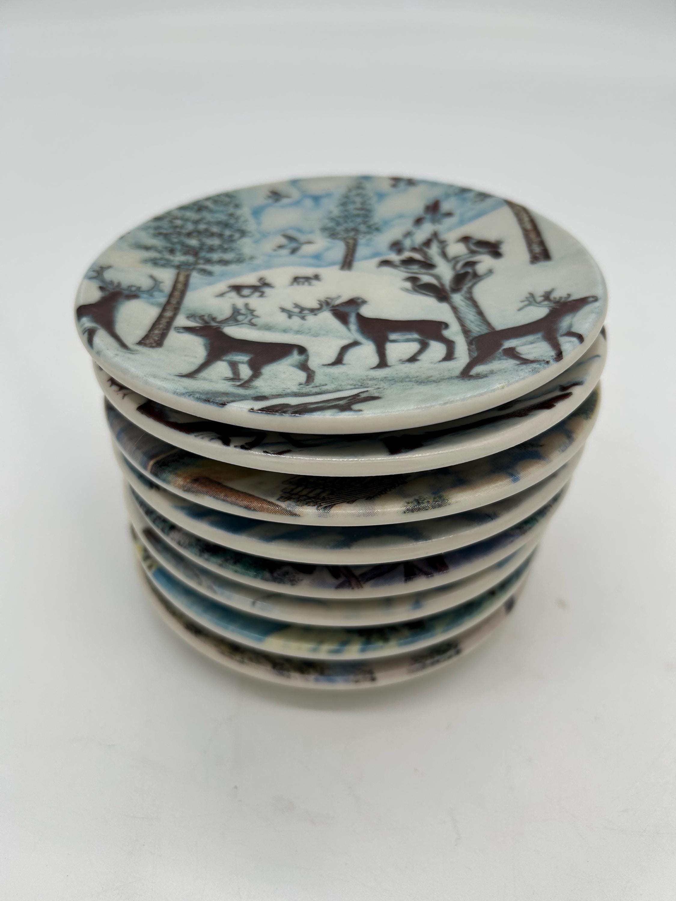 ARABIA FINLAND 陶板画 Vintage Arabia Finland Porcelain Plates: Sami/reindeer Design