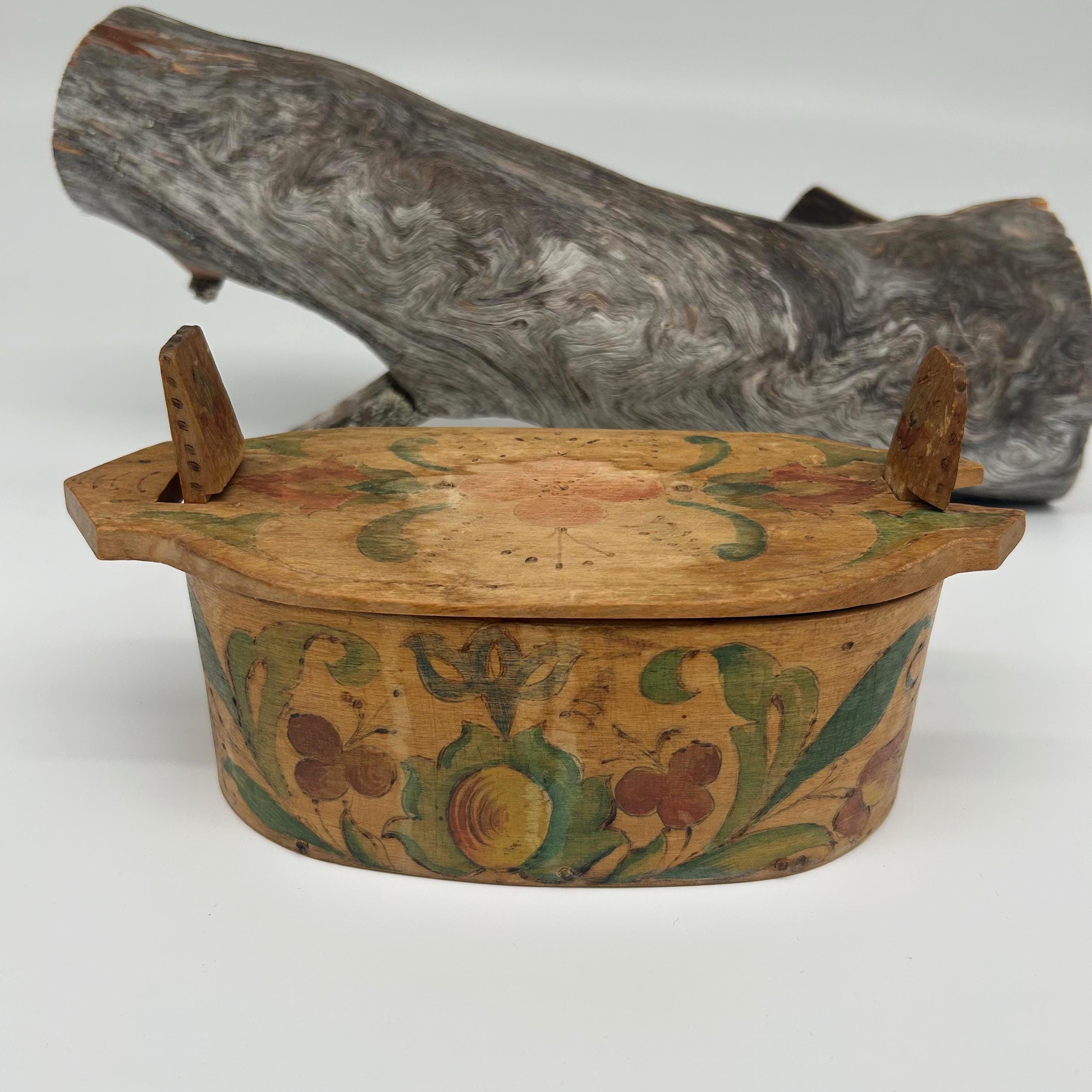 1895年製スウェーデン製アンティーク塗装木箱、北欧風インテリア